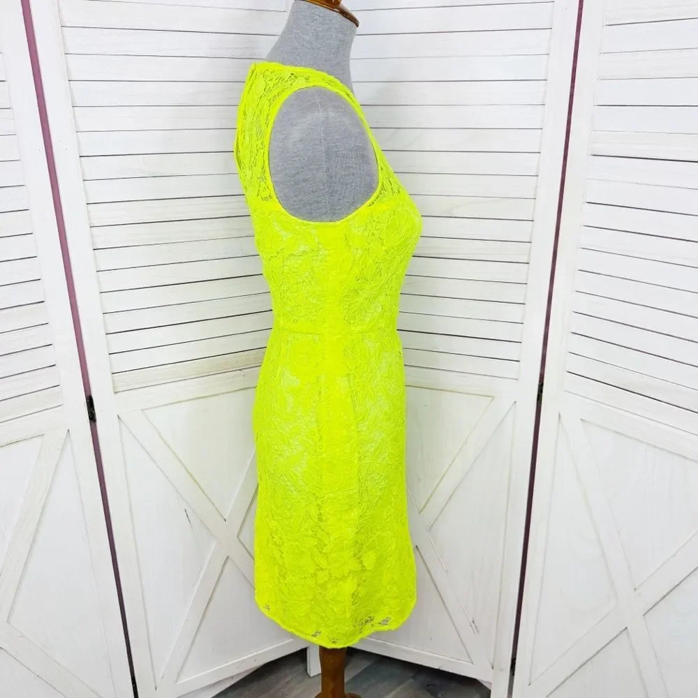 J. Crew Collection Neon‎ Lace Sleeveless Sheath Dress Yellow 4